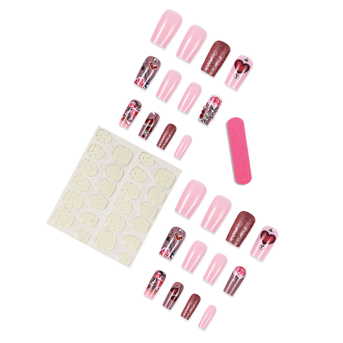 Sparkling Love Rose Nail Art, European and American Wearing Nail Art, Fake Nail Art