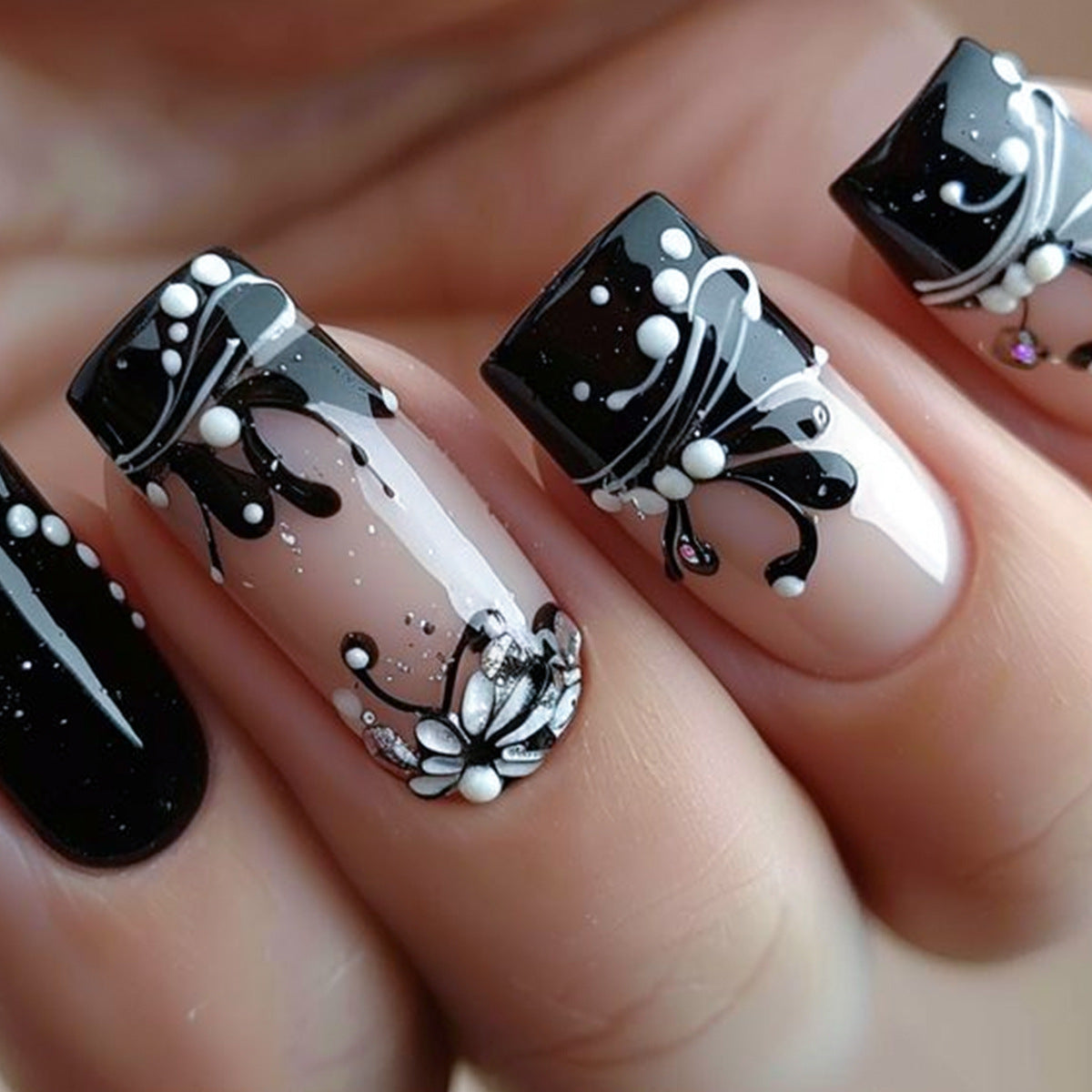 Black Flower American Wearing Armor Detachable Fake Nail Flakes
