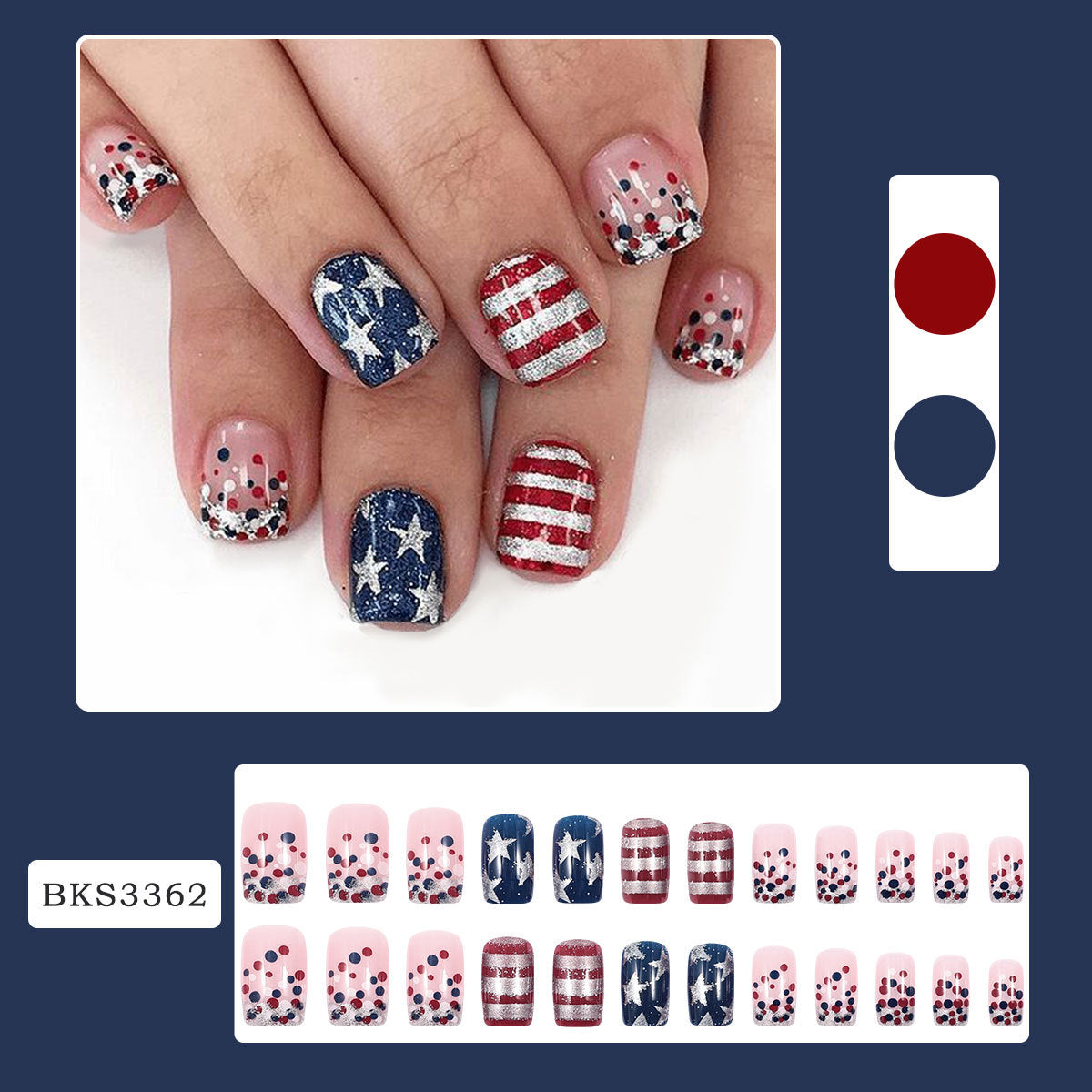 American flag, European and American wearing armor, pentagram stripes, nail art, nail plates, fake nails