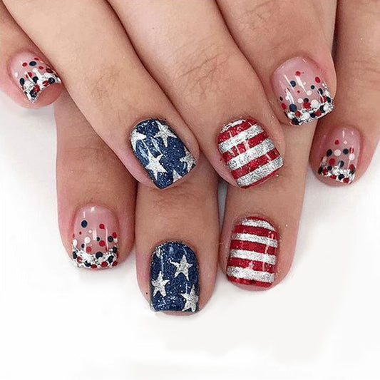 American flag, European and American wearing armor, pentagram stripes, nail art, nail plates, fake nails